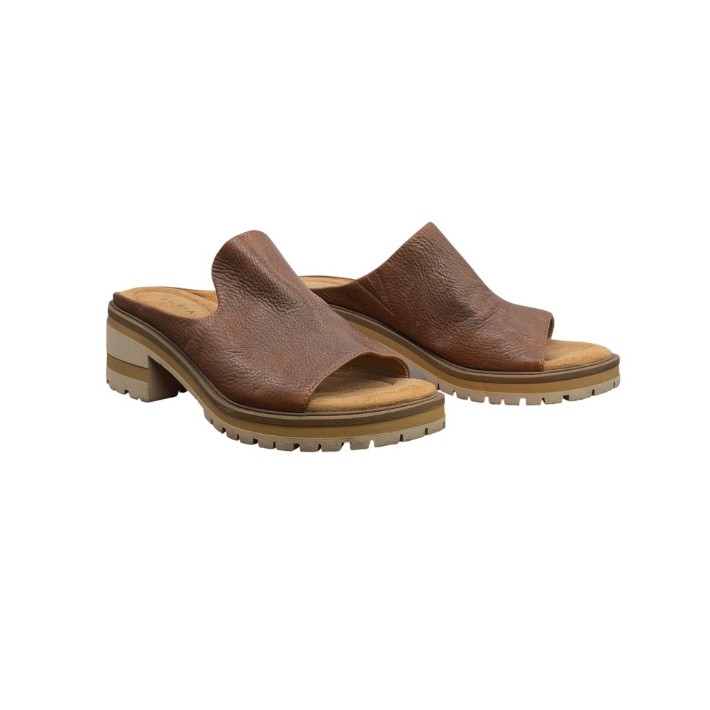 Salvia Chunky Mule Harper Women SZ 41 10 Brown Boho Hippie Leather Lug Sandals